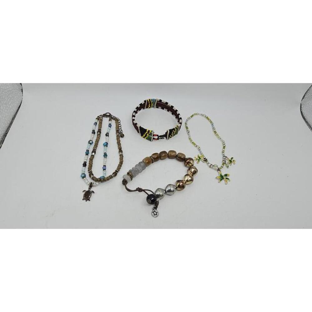 Set of Four Handmade Beaded Bracelets and Anklets
